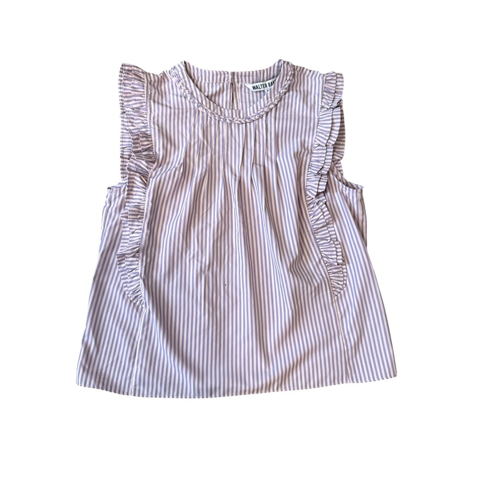 Walter Baker Sleeveless Top Womens Medium Purple White Striped Ruffle Braided‎